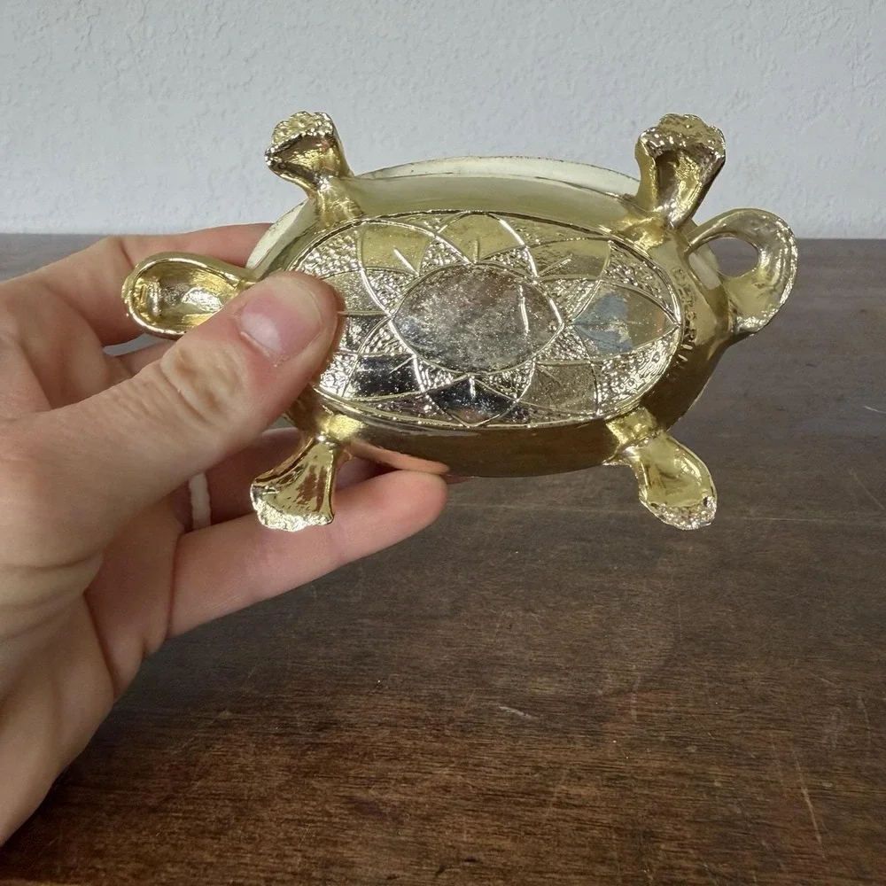 Vintage Torino Brass Turtle Enamel Shell Vanity Ring Dish Trinket Tray Soap Dish
